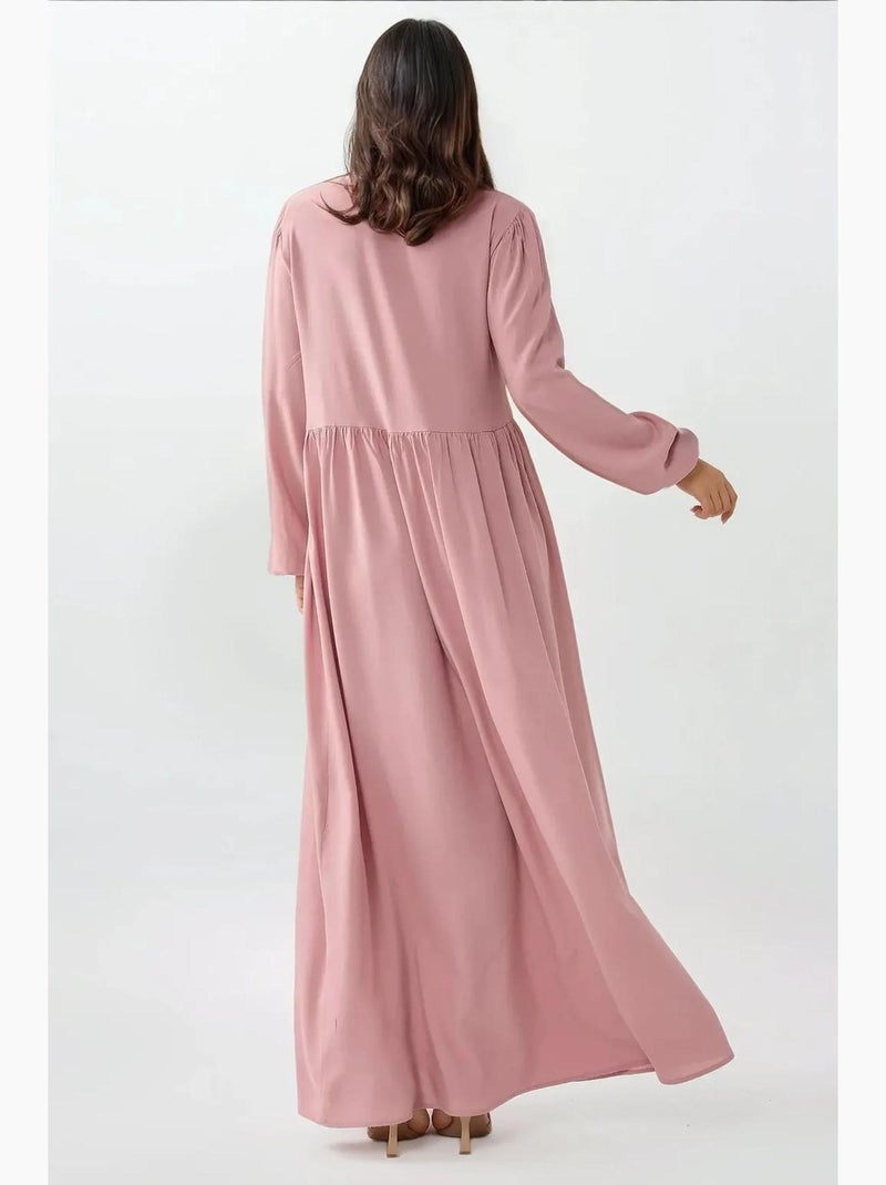 Vestido comprido com corte em a e gola redonda hiccup Rosa doce - Kiabi