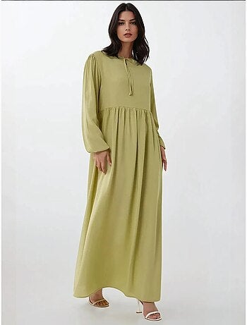 Vestido comprido com corte em a e gola redonda hiccup