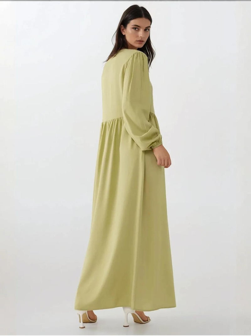 Vestido comprido com corte em a e gola redonda hiccup Verde cáqui - Kiabi