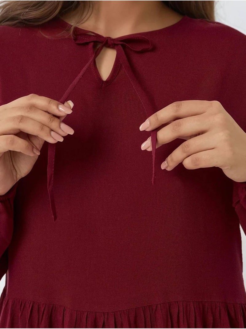 Vestido comprido com corte em a e gola redonda hiccup Vermelho bordô - Kiabi