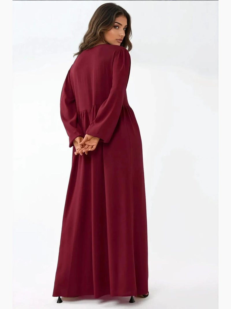 Vestido comprido com corte em a e gola redonda hiccup Vermelho bordô - Kiabi