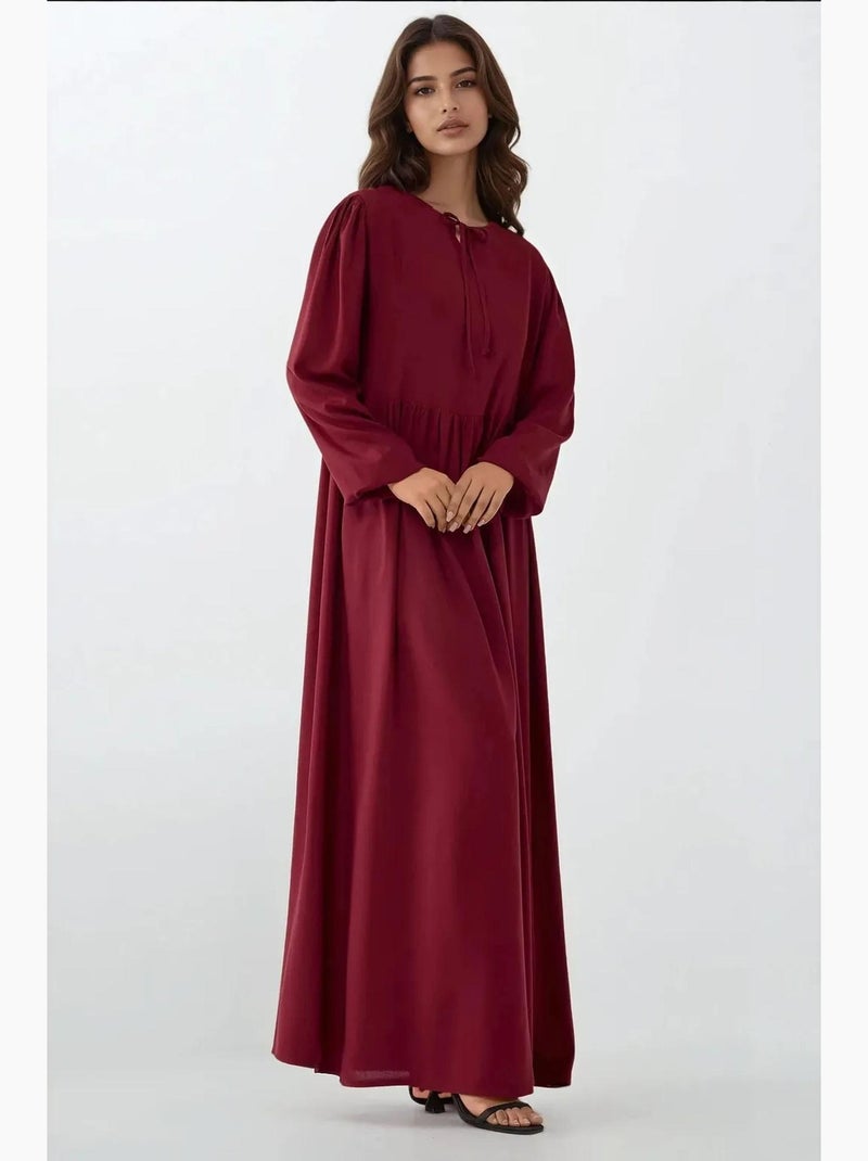 Vestido comprido com corte em a e gola redonda hiccup Vermelho bordô - Kiabi