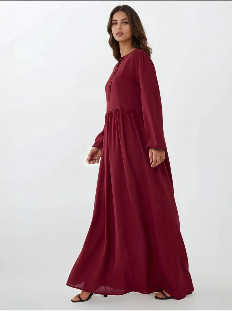 Vestido comprido com corte em a e gola redonda hiccup Vermelho bordô - Kiabi