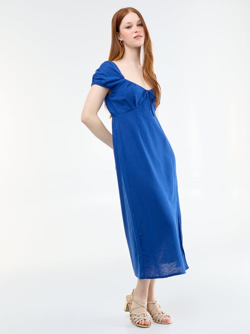 Vestido comprido com decote bardot - Kiabi