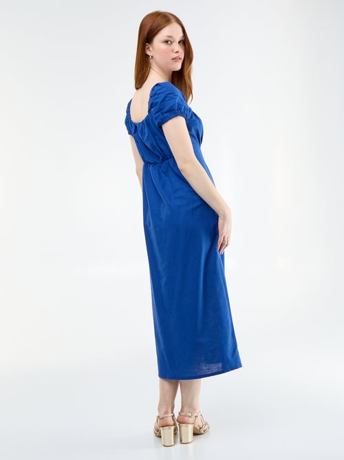 Vestido comprido com decote bardot - Kiabi