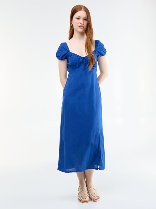 Vestido comprido com decote bardot - Kiabi