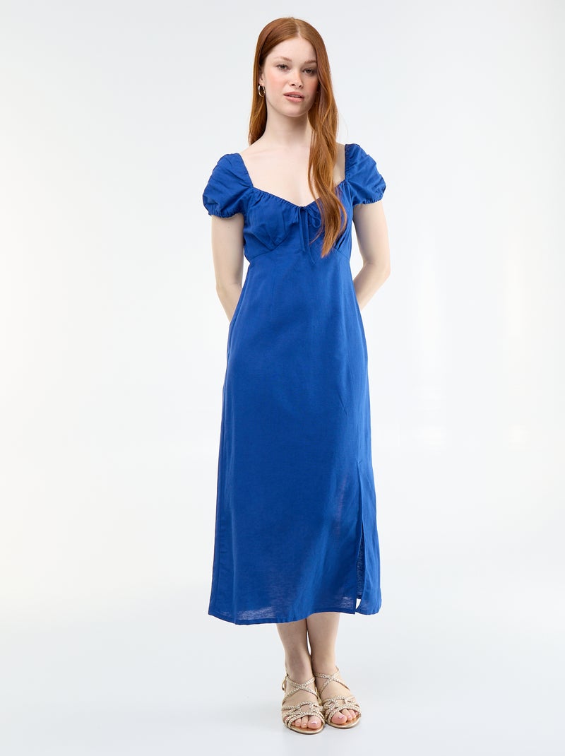 Vestido comprido com decote bardot Azul - Kiabi
