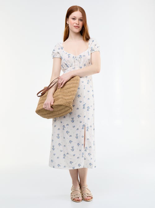 Vestido comprido com decote bardot - Kiabi