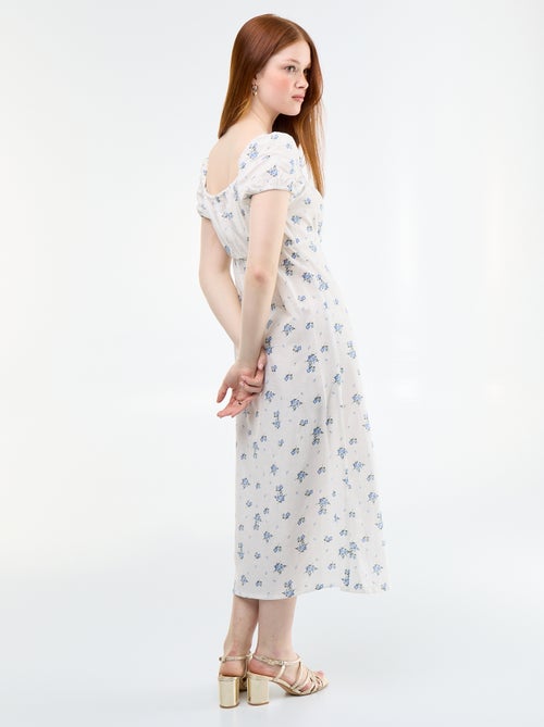 Vestido comprido com decote bardot - Kiabi