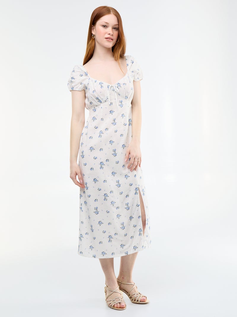 Vestido comprido com decote bardot Branco - Kiabi