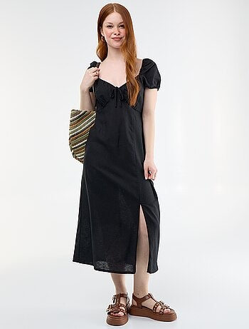 Vestido comprido com decote bardot