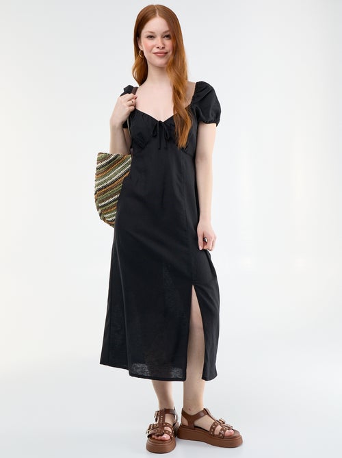 Vestido comprido com decote bardot - Kiabi