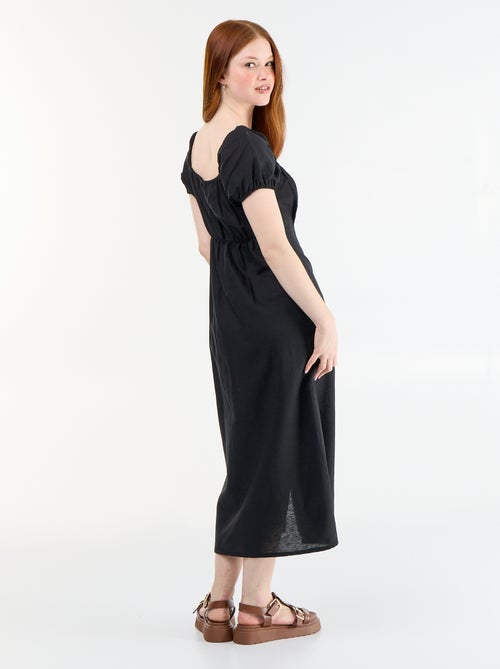 Vestido comprido com decote bardot - Kiabi