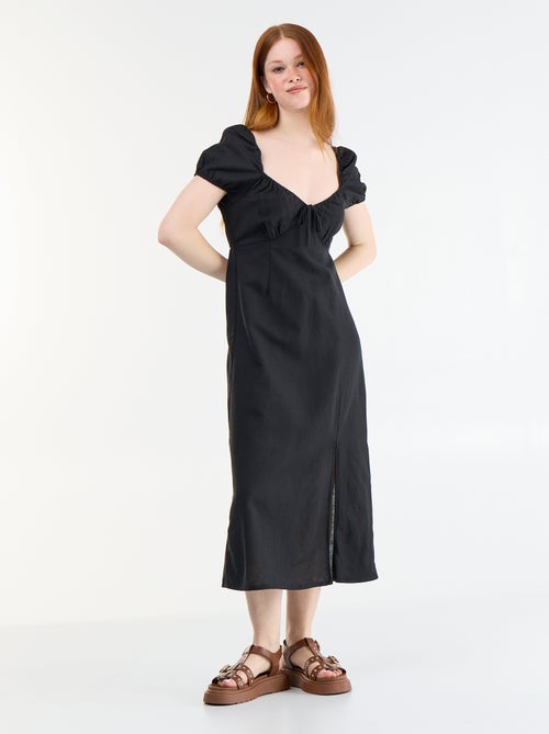 Vestido comprido com decote bardot - Kiabi
