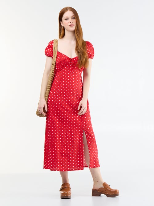 Vestido comprido com decote bardot - Kiabi