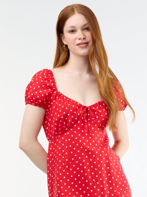 Vestido comprido com decote bardot - Kiabi