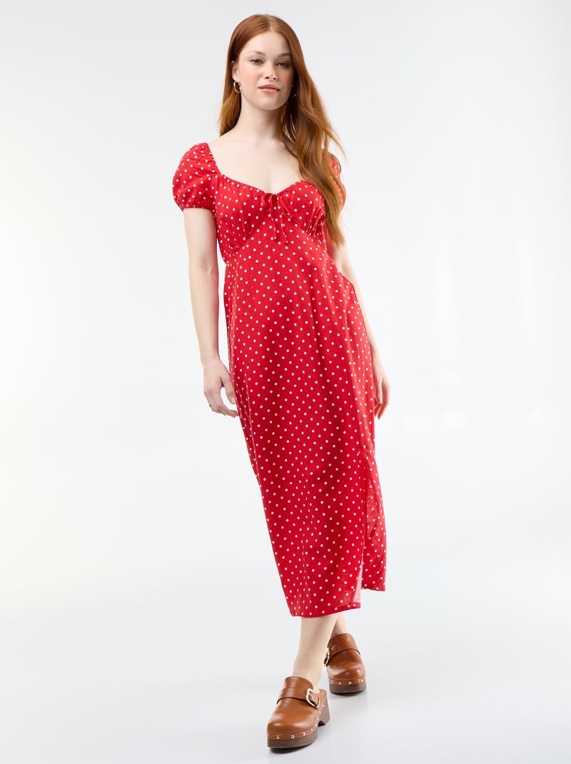 Vestido comprido com decote bardot Vermelho - Kiabi