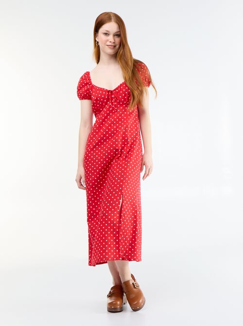 Vestido comprido com decote bardot - Kiabi