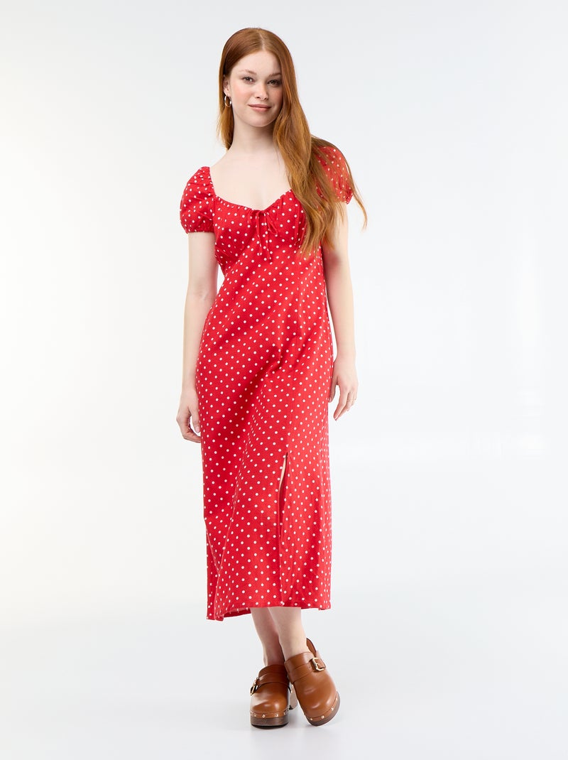 Vestido comprido com decote bardot Vermelho - Kiabi