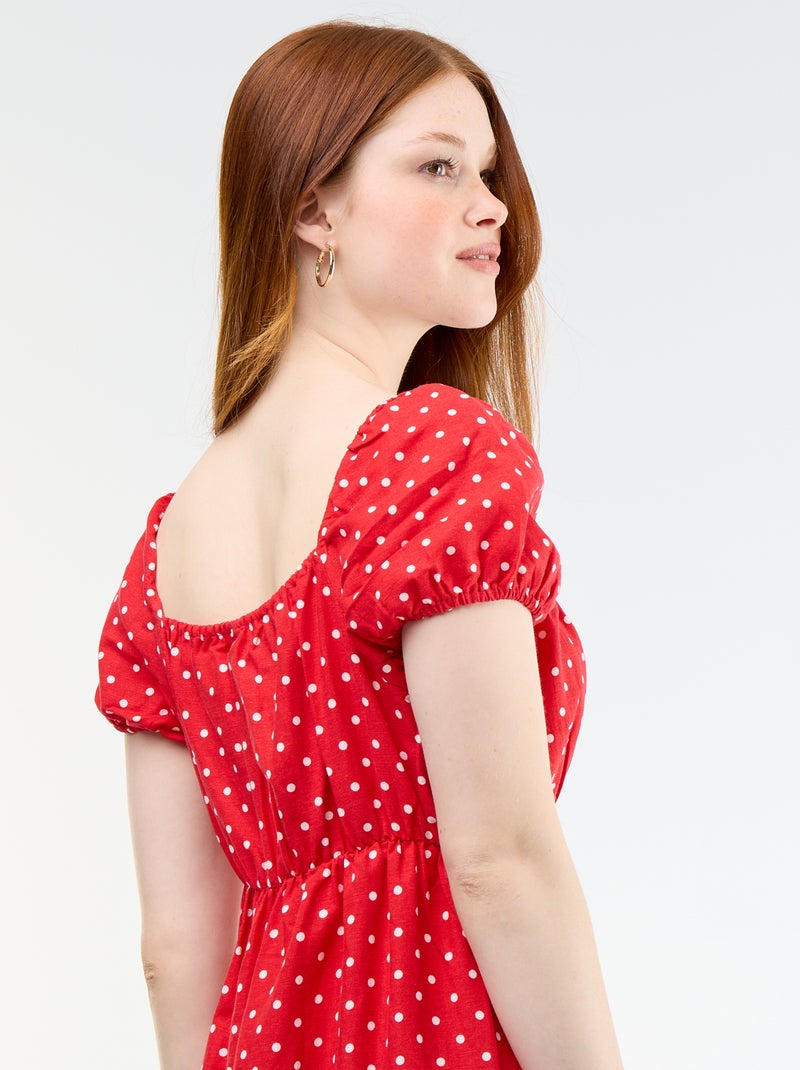 Vestido comprido com decote bardot Vermelho - Kiabi