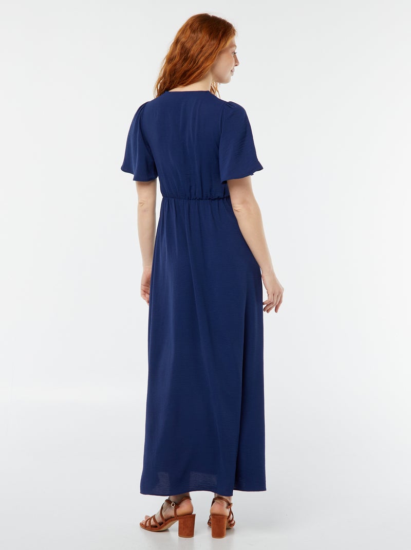 Vestido comprido com decote cruzado e efeito de laço Azul - Kiabi
