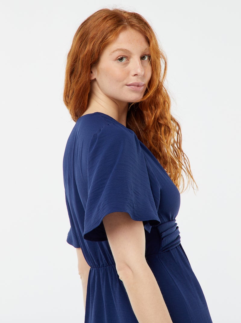 Vestido comprido com decote cruzado e efeito de laço Azul - Kiabi