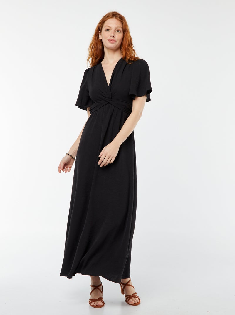 Vestido comprido com decote cruzado e efeito de laço Preto - Kiabi