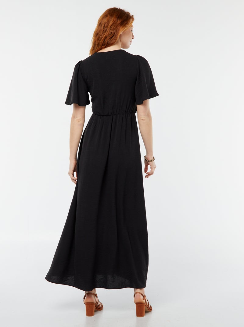 Vestido comprido com decote cruzado e efeito de laço Preto - Kiabi