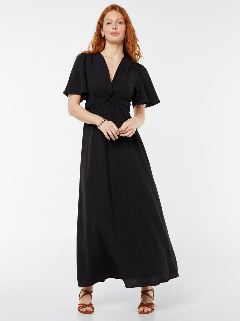 Vestido comprido com decote cruzado e efeito de laço Preto - Kiabi