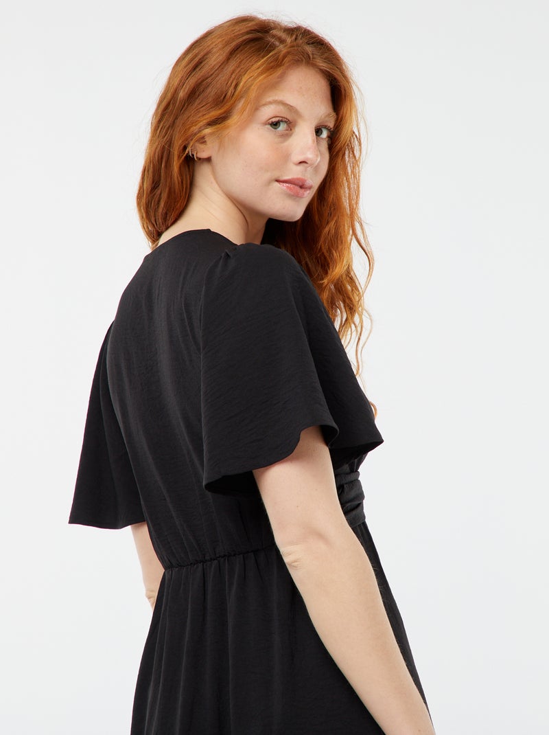 Vestido comprido com decote cruzado e efeito de laço Preto - Kiabi