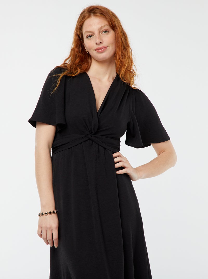 Vestido comprido com decote cruzado e efeito de laço Preto - Kiabi