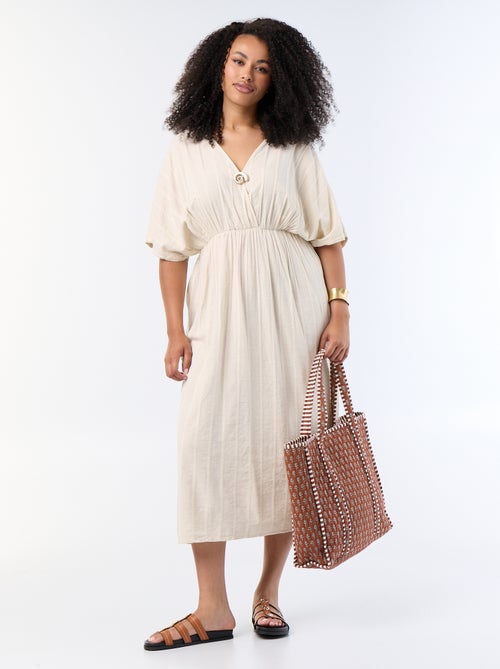 Vestido comprido com decote cruzado e joia fantasia - Kiabi