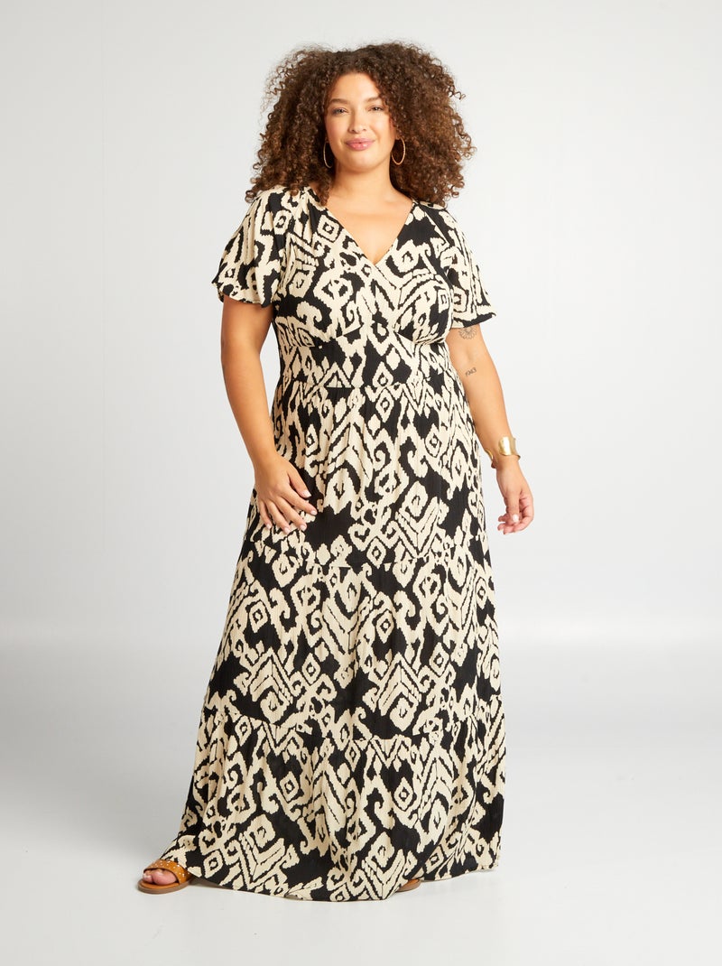 Vestido comprido com decote em bico PRETO - Kiabi