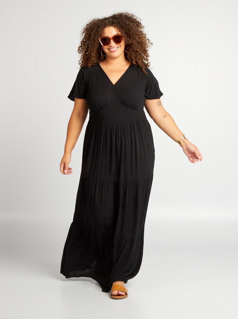 Vestido comprido com decote em bico Preto - Kiabi