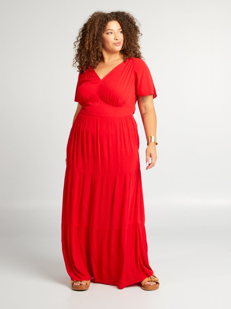 Vestido comprido com decote em bico VERMELHO - Kiabi
