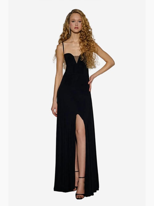 Vestido comprido com decote em v e racha hiccup - Kiabi Vestido comprido com decote em v e racha hiccup - Kiabi