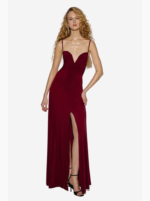 Vestido comprido com decote em v e racha hiccup - Kiabi Vestido comprido com decote em v e racha hiccup - Kiabi