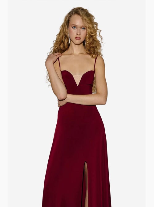 Vestido comprido com decote em v e racha hiccup - Kiabi Vestido comprido com decote em v e racha hiccup - Kiabi