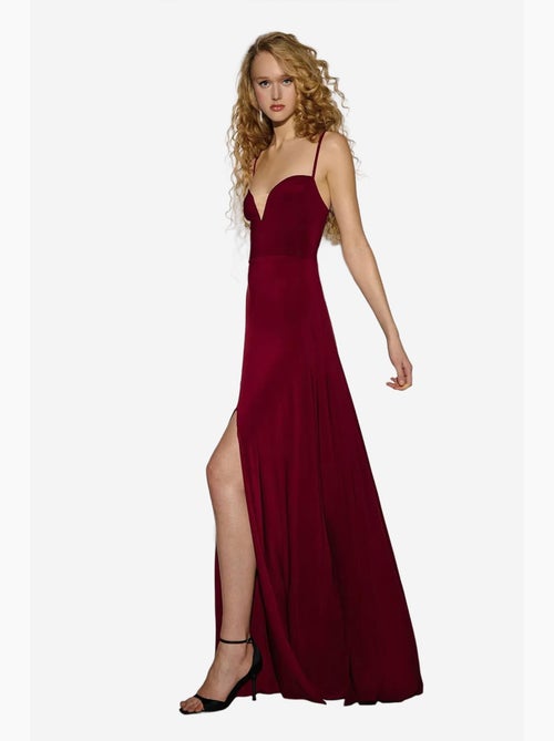 Vestido comprido com decote em v e racha hiccup - Kiabi Vestido comprido com decote em v e racha hiccup - Kiabi