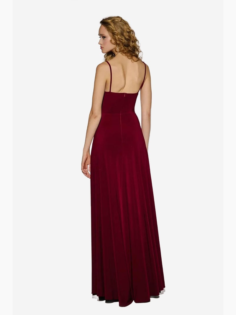 Vestido comprido com decote em v e racha hiccup Vermelho - Kiabi