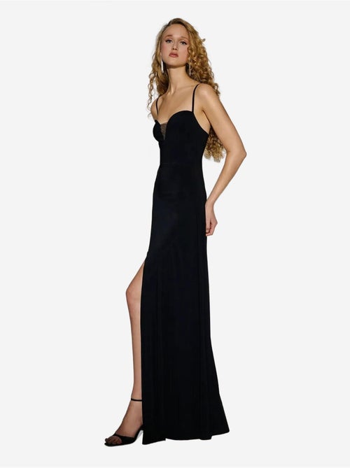 Vestido comprido com decote em V e racha - Kiabi Vestido comprido com decote em V e racha - Kiabi