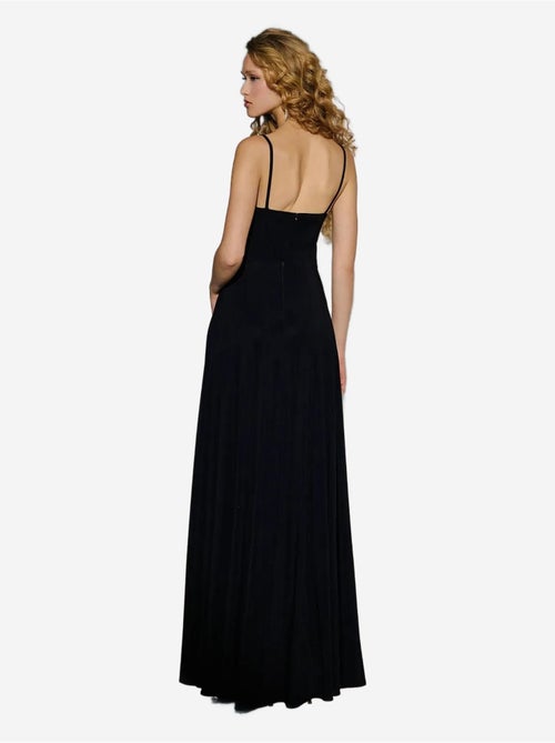 Vestido comprido com decote em V e racha - Kiabi Vestido comprido com decote em V e racha - Kiabi