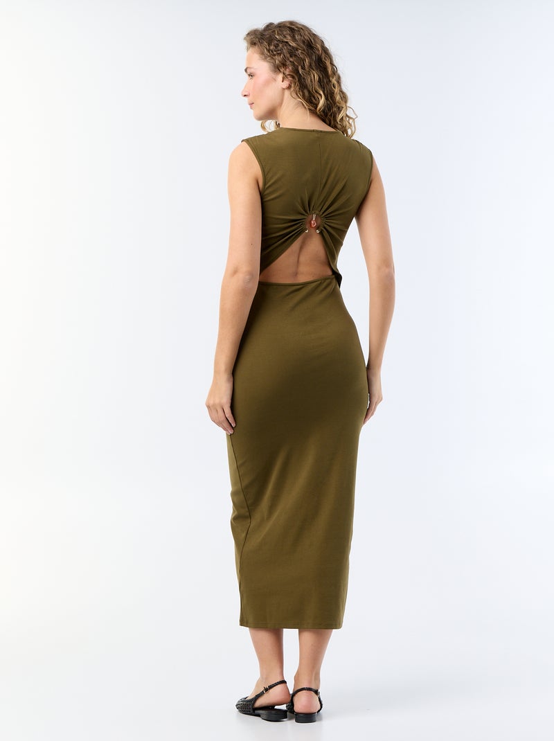 Vestido comprido com decote nas costas e bijuteria Verde - Kiabi
