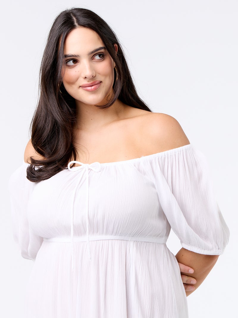 Vestido comprido com decote redondo Branco - Kiabi