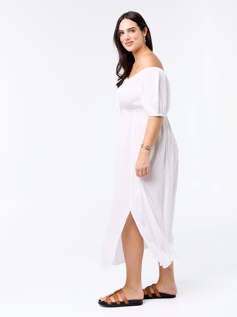 Vestido comprido com decote redondo Branco - Kiabi