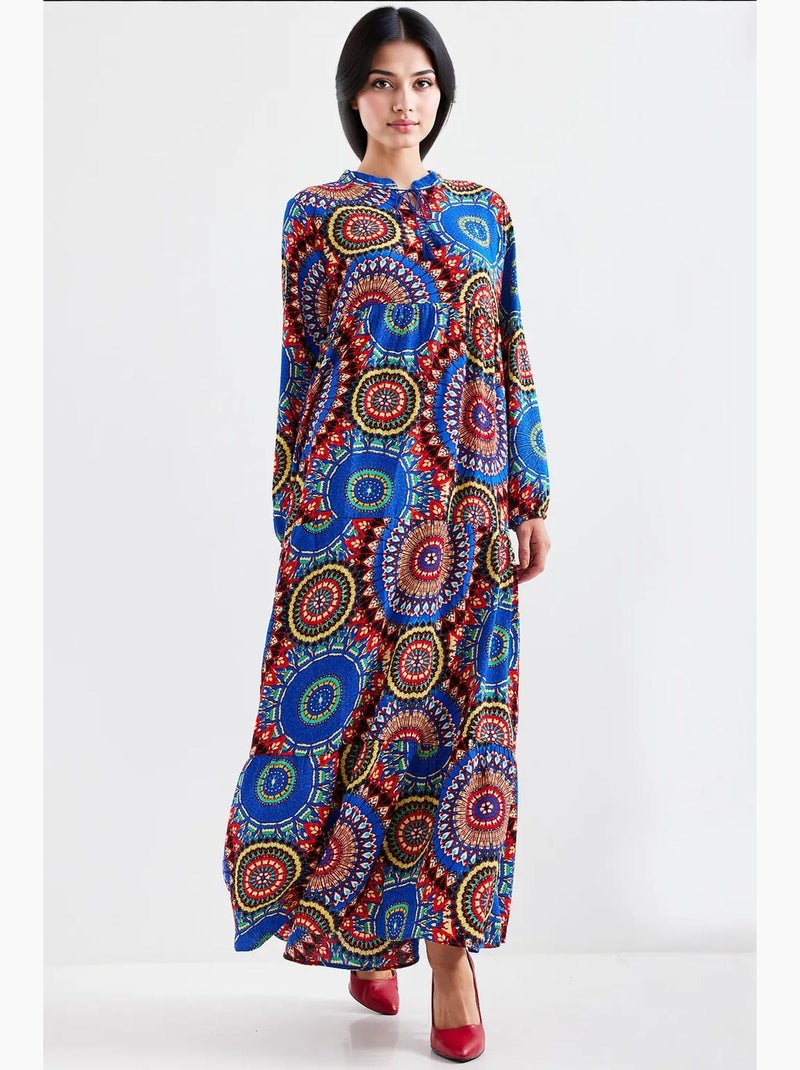 Vestido comprido com detalhe de laço bdart Azul-cobalto - Kiabi