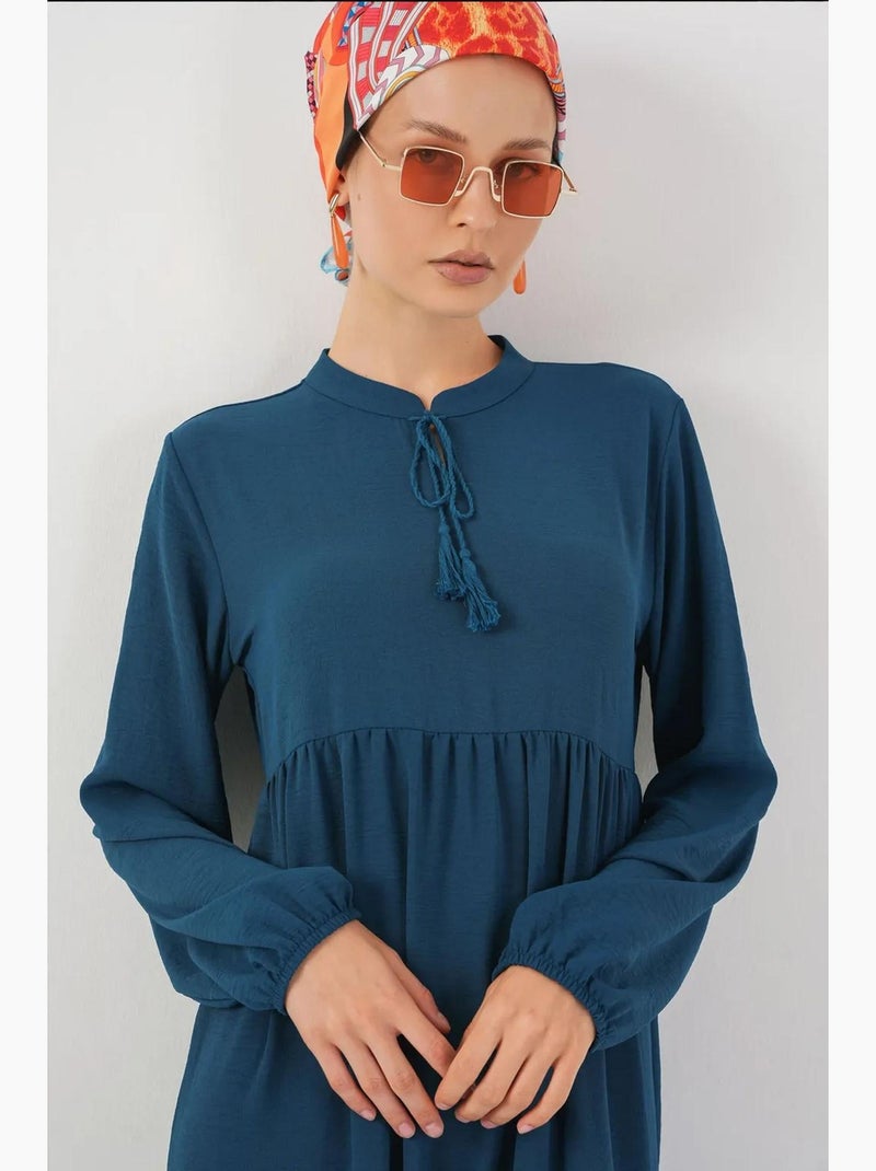 Vestido comprido com detalhe de laço bdart Azul - Kiabi