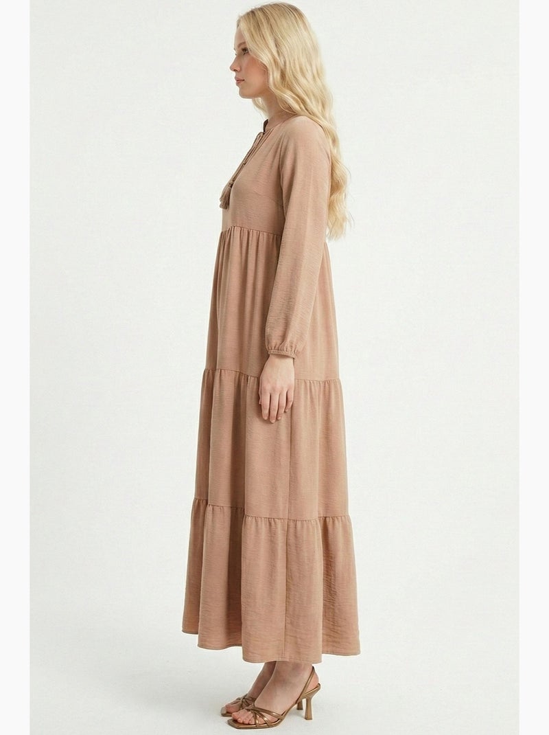 Vestido comprido com detalhe de laço bdart Greige - Kiabi