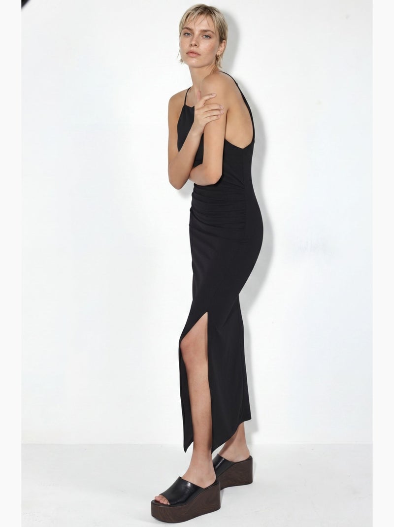 Vestido comprido com detalhe drapeado busem Preto - Kiabi