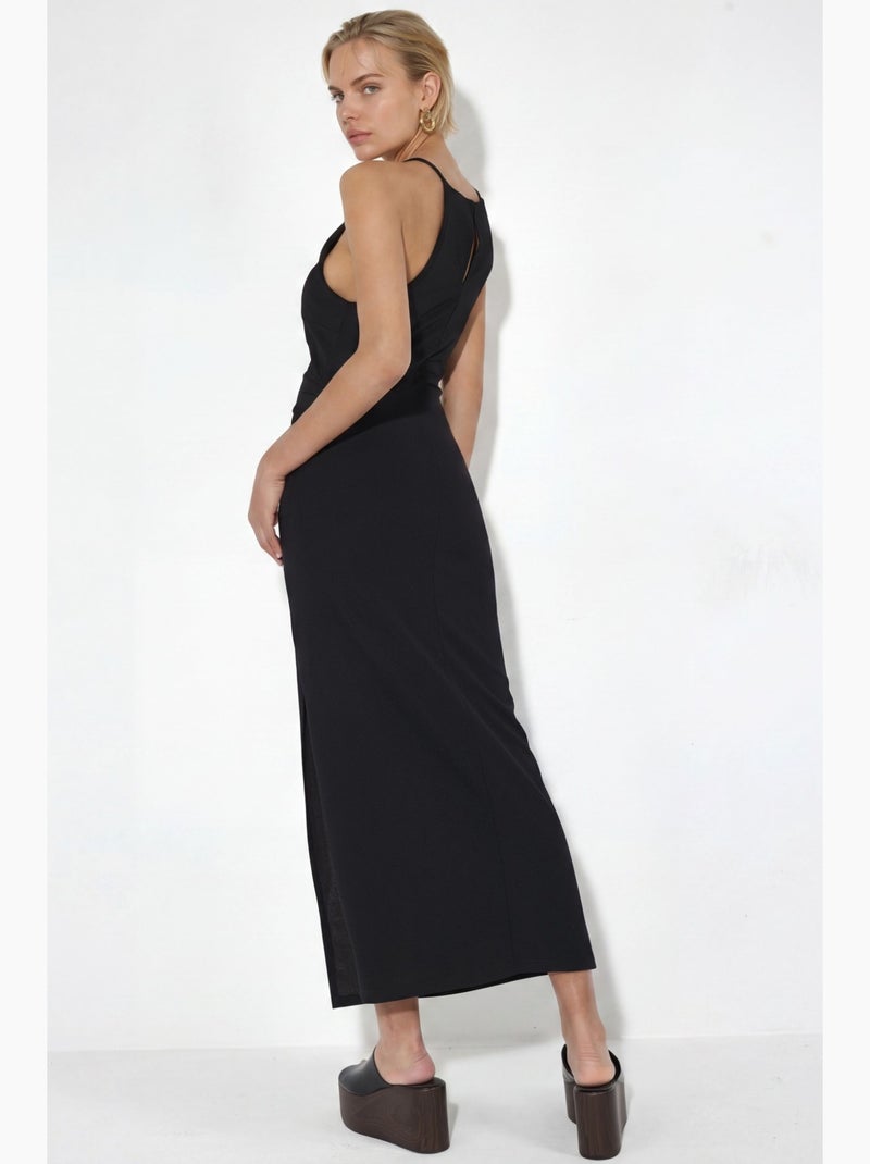 Vestido comprido com detalhe drapeado busem Preto - Kiabi